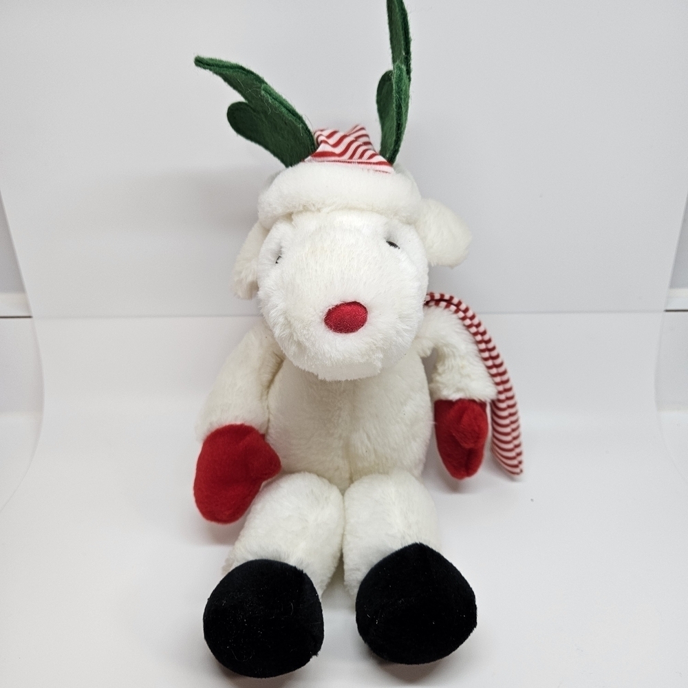 VINTAGE Gund White Reindeer Scarf Hat Plush Toy 1989 Christmas